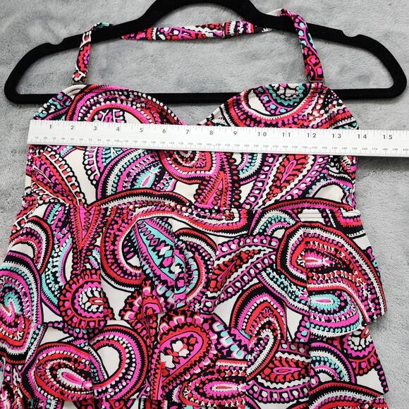 Island Escape Tankini Size 10 Pink Paisley Boho Tiered Ruffled Bandini Swim Top - Picture 6 of 8